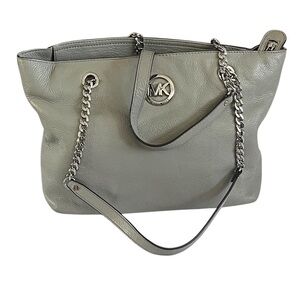 Vintage Michael Kors Large Gray Tote with Silver Chain Details